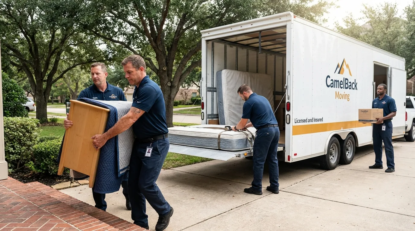 Crew loading residential truck for cross-state move from Versailles, KY