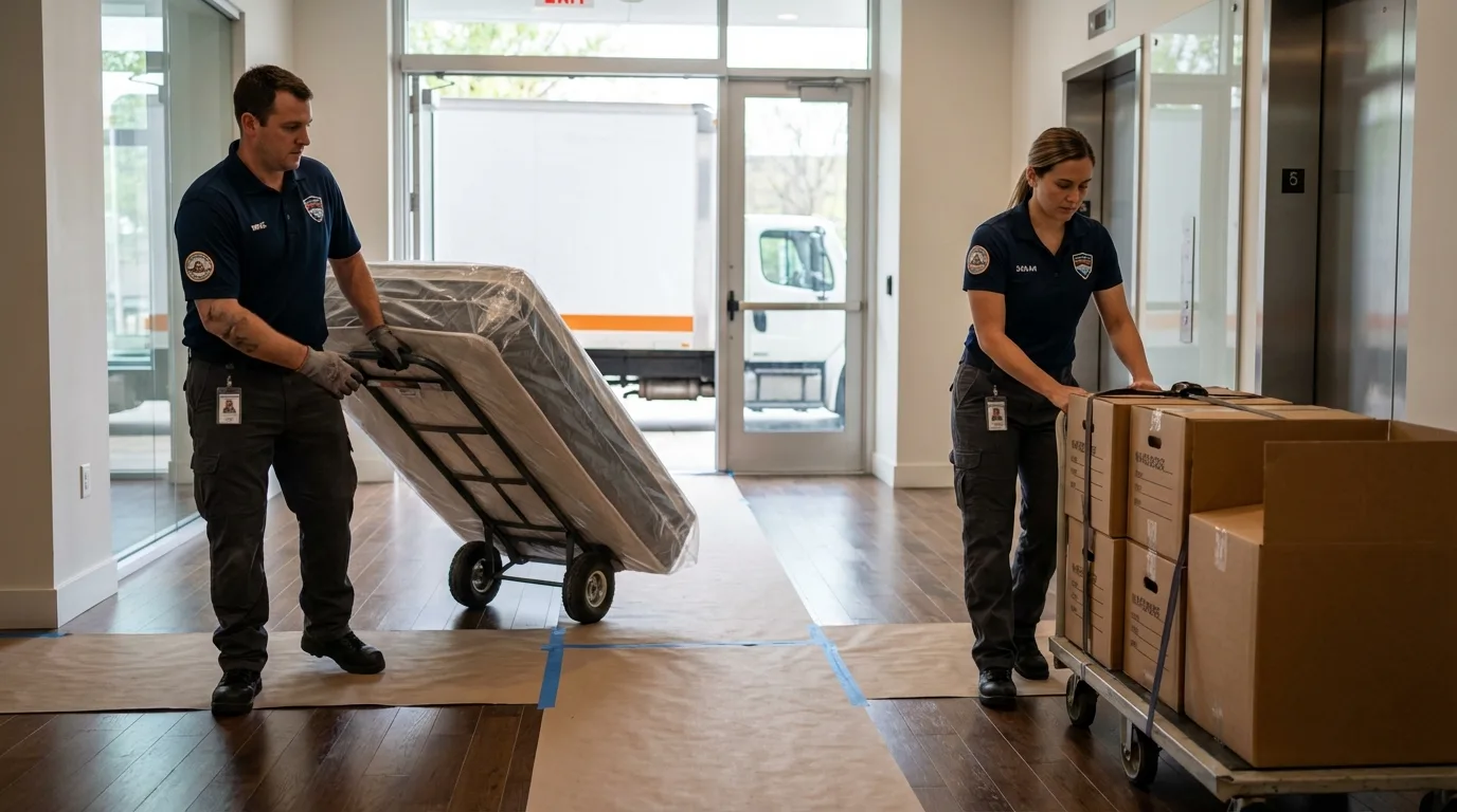 Professional apartment movers loading elevator in Versailles, KY